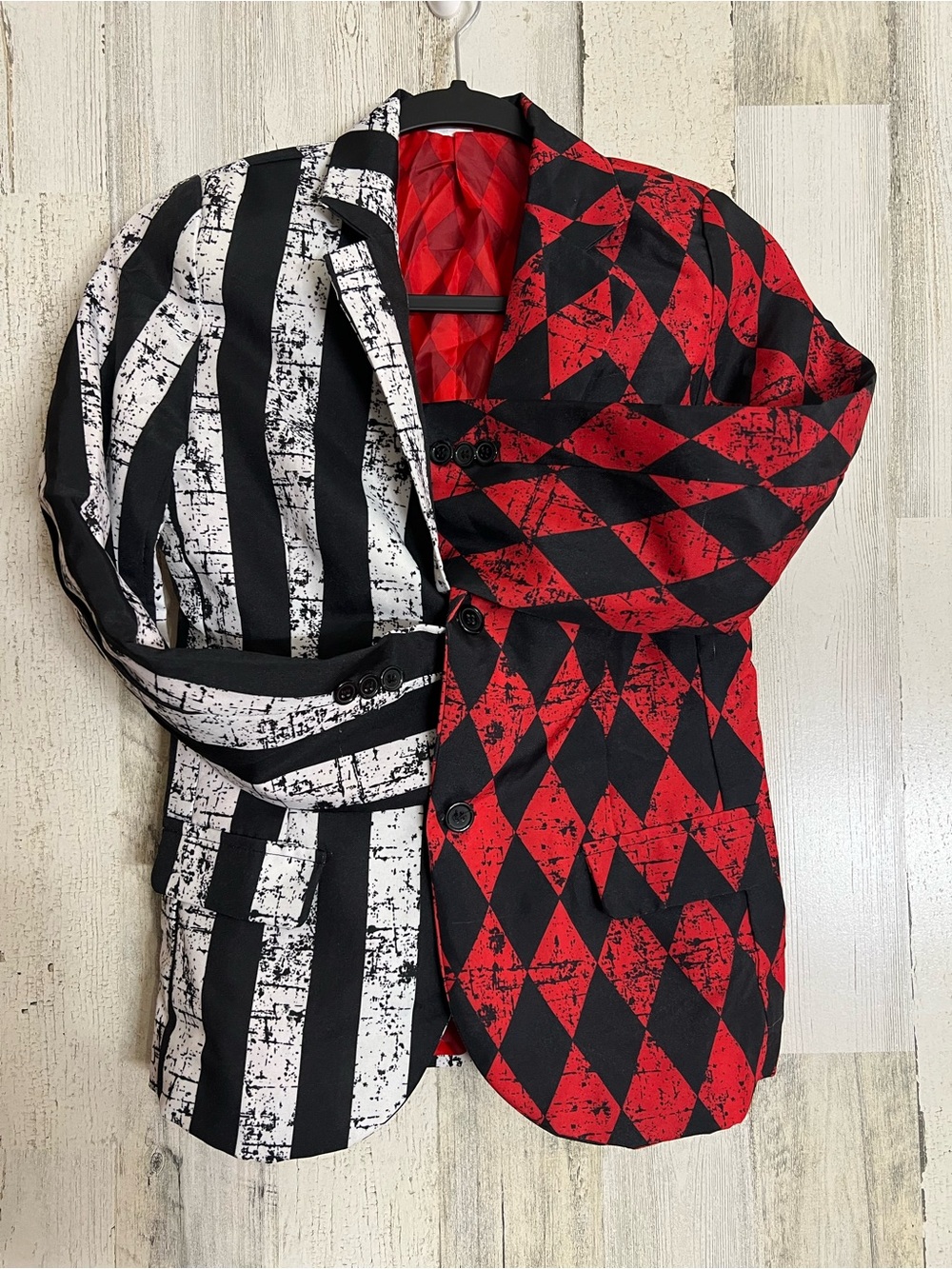 Spirit Kids Red & Black Harlequin and Striped Blazer Twisted Circus Sz L Unisex